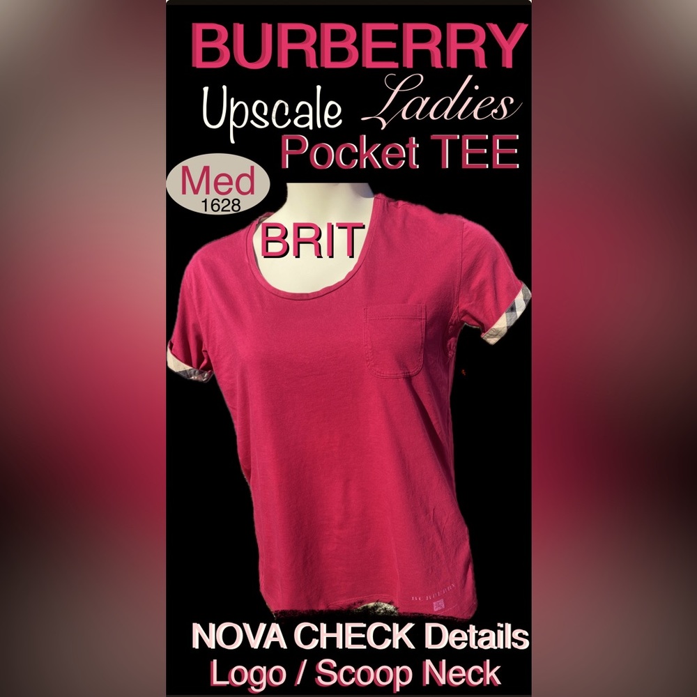 BURBERRY BRIT Upscale Pocket Tee🔥Scoop neck/LOGO/Nova Check🔥BERRY💋EUC🔥Medium